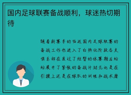 国内足球联赛备战顺利，球迷热切期待
