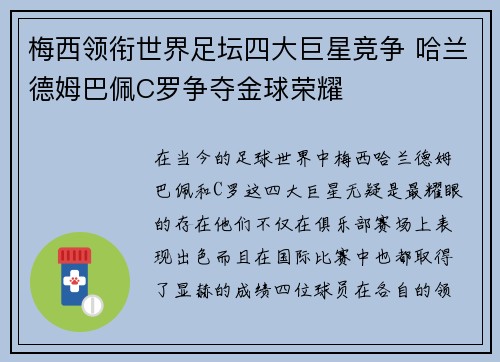 梅西领衔世界足坛四大巨星竞争 哈兰德姆巴佩C罗争夺金球荣耀