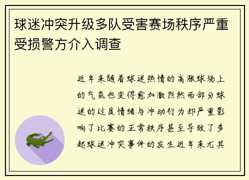 球迷冲突升级多队受害赛场秩序严重受损警方介入调查